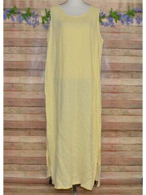 VTG Yellow Donna Sleeveless Linen Maxi Dress X-Large USA-Made Lagenlook Coastal